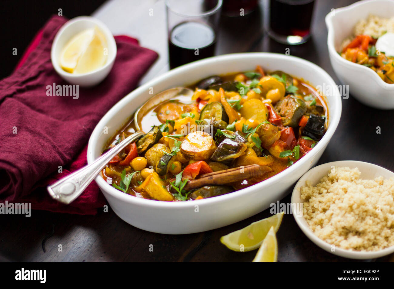 Summer vegetable tagine with cous cous Stock Photo