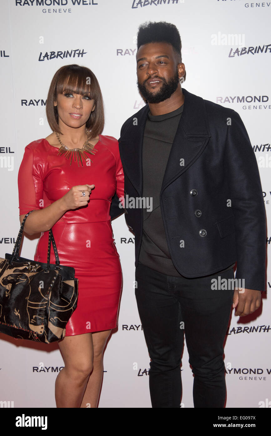 London, UK. 12th February, 2015. Chloe Tangney and Oritse Williams attend as Labrinth hosts Raymond Weil Pre-BRIT Awards dinner at The Mosaica on February 12, 2015 in London. Credit:  See Li/Alamy Live News Stock Photo