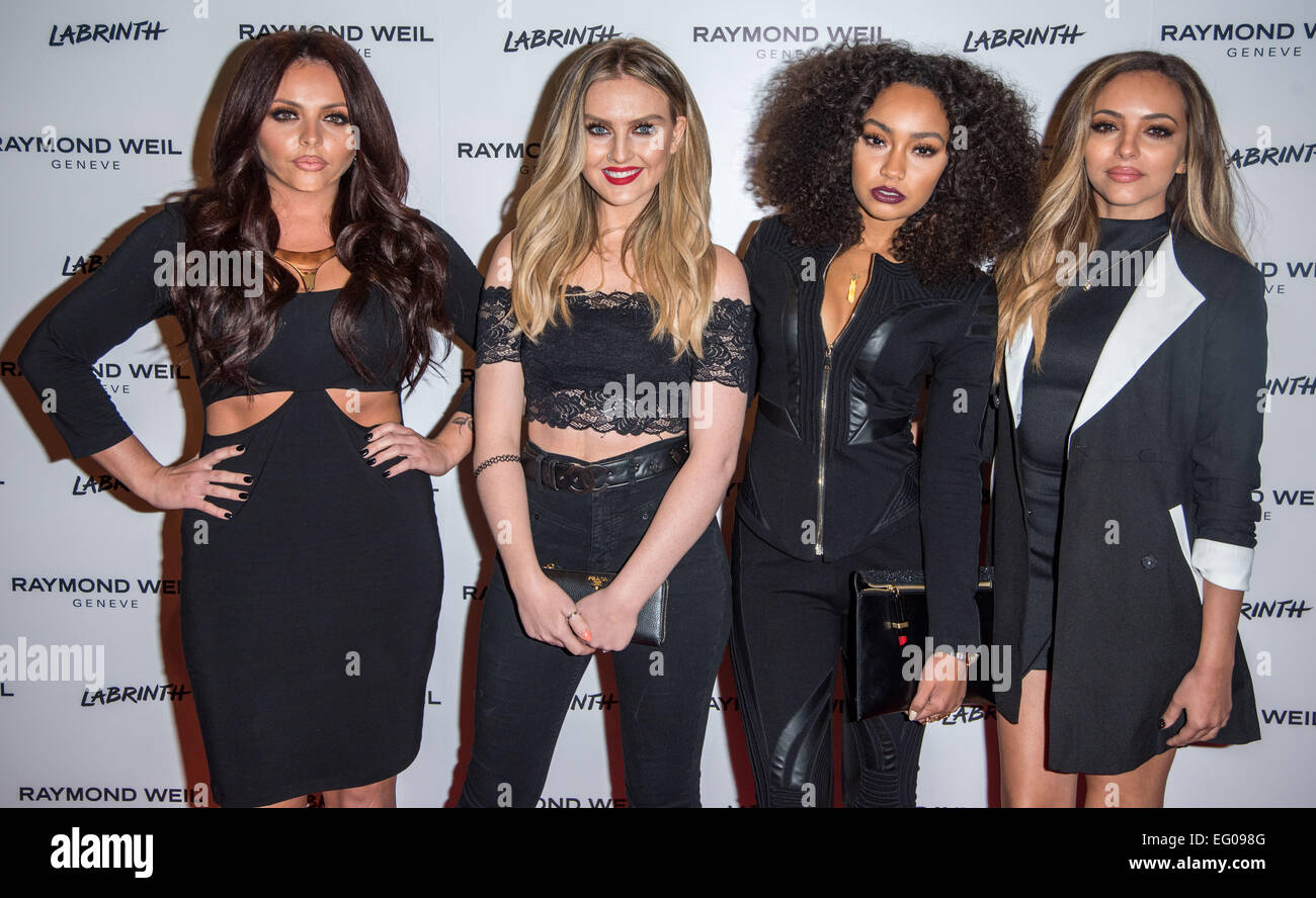 London, UK. 12th February, 2015. Jessie Nelson, Perrie Edwards, Leigh-Ann Pinnock and Jade Thirlwall of Little Mix attend as Labrinth hosts Raymond Weil Pre-BRIT Awards dinner at The Mosaica on February 12, 2015 in London. Credit:  See Li/Alamy Live News Stock Photo