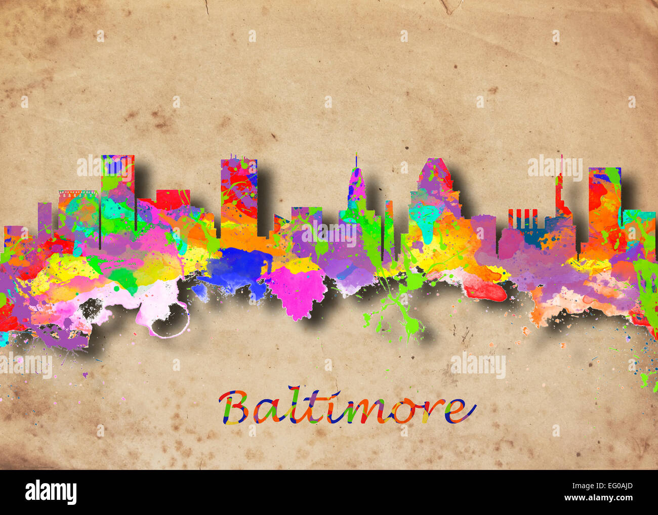 Watercolor art print of the skyline of Baltimore USA Beautiful Wall Art