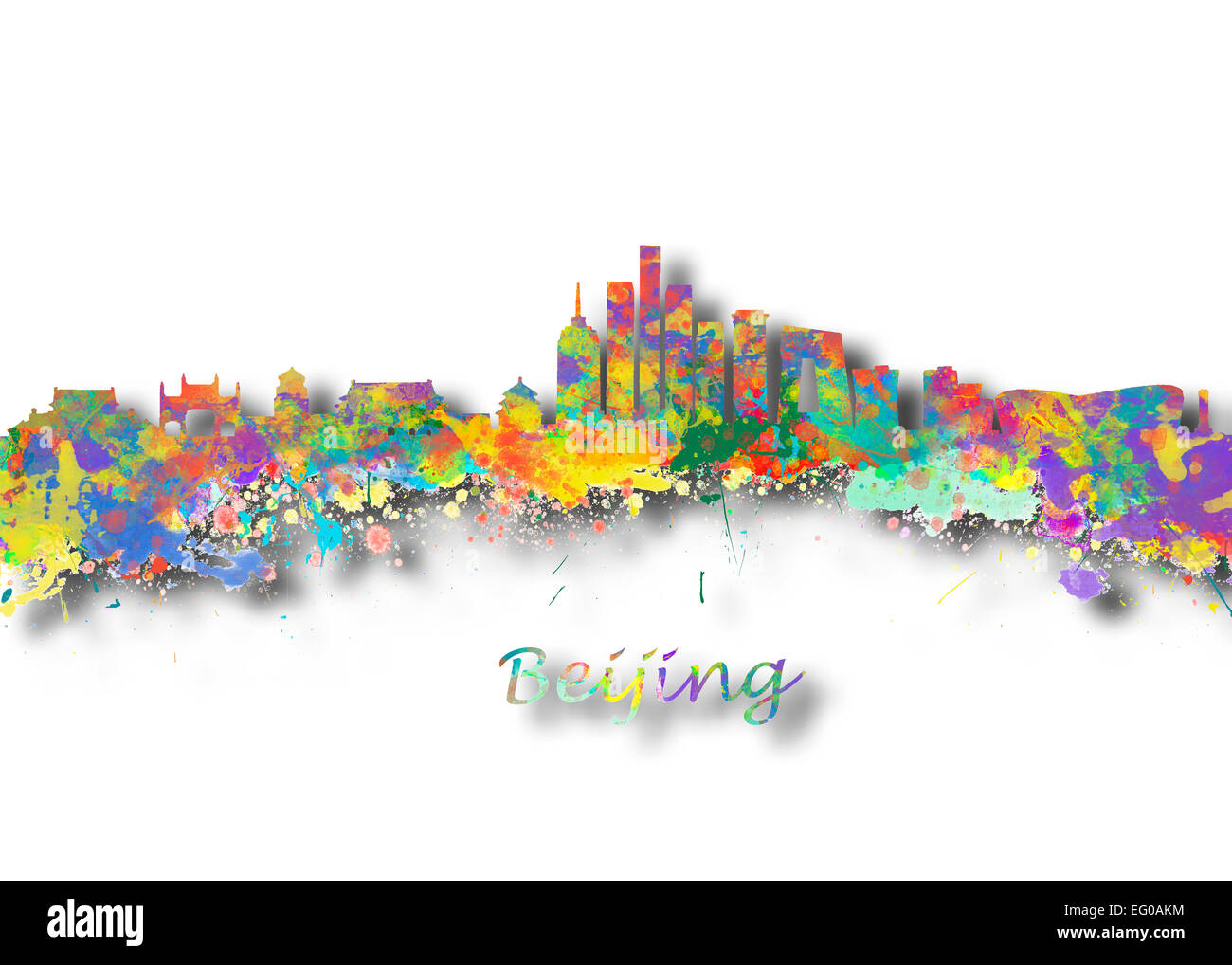 Watercolor art print of the skyline of Beijing China Beautiful Wall Art / Home Decor Canvas Prints Image. great presentation in Stock Photo
