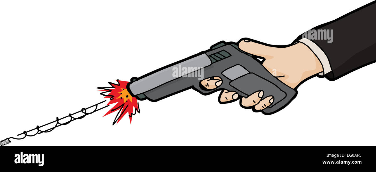 Firing a bullet from pistol over white background Stock Photo - Alamy