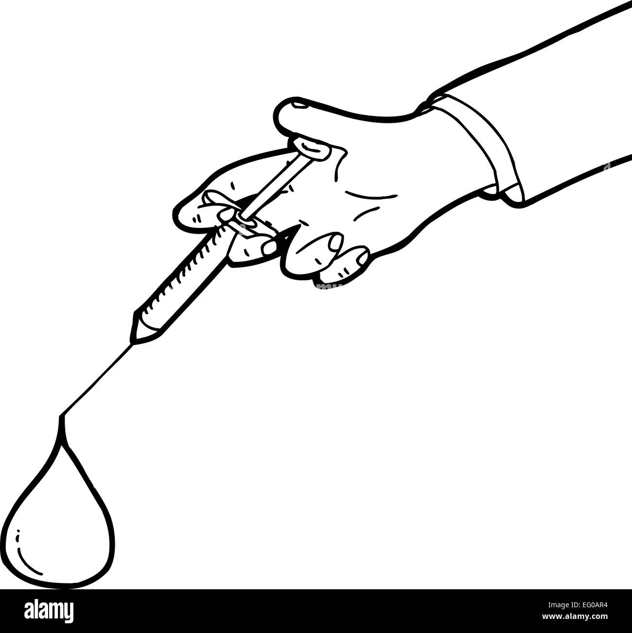 Outlined hypodermic needle and large blood drop Stock Photo Alamy