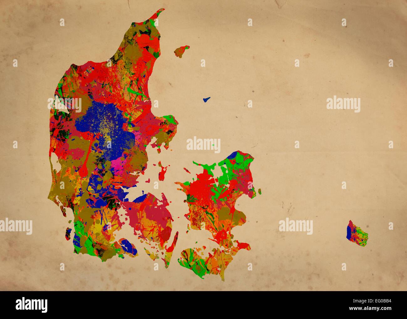 Watercolor Map of  Denmark Stock Photo