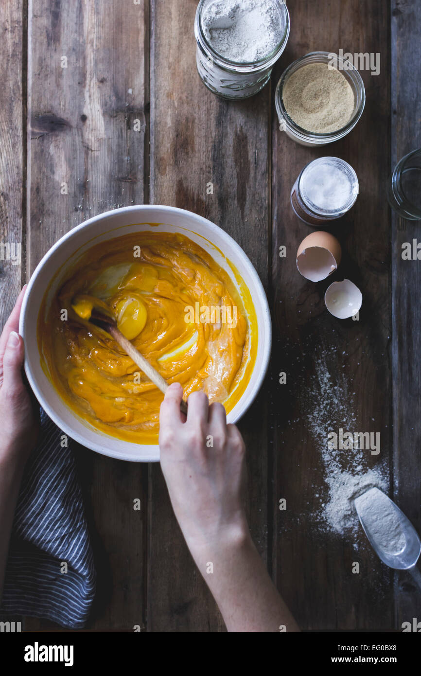 Pumpkin pie baking ingredients Stock Photo