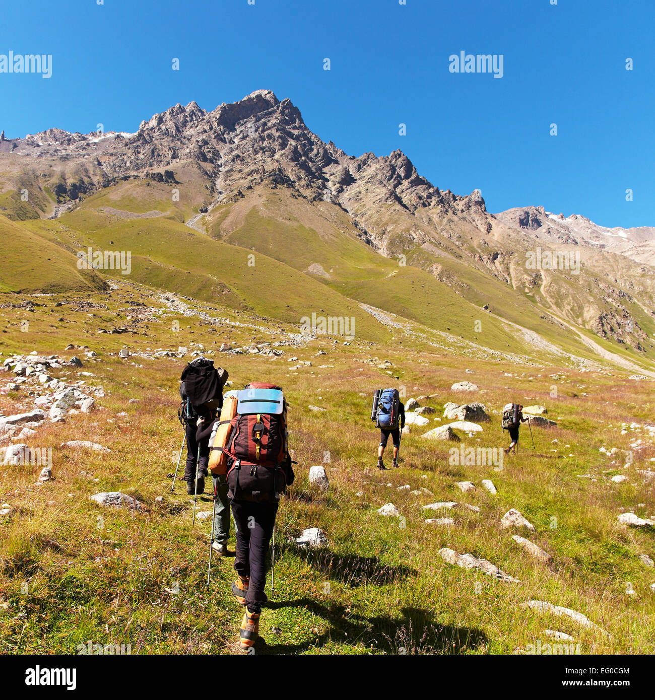 Group of hikers in the mountain Stock Photo - Alamy