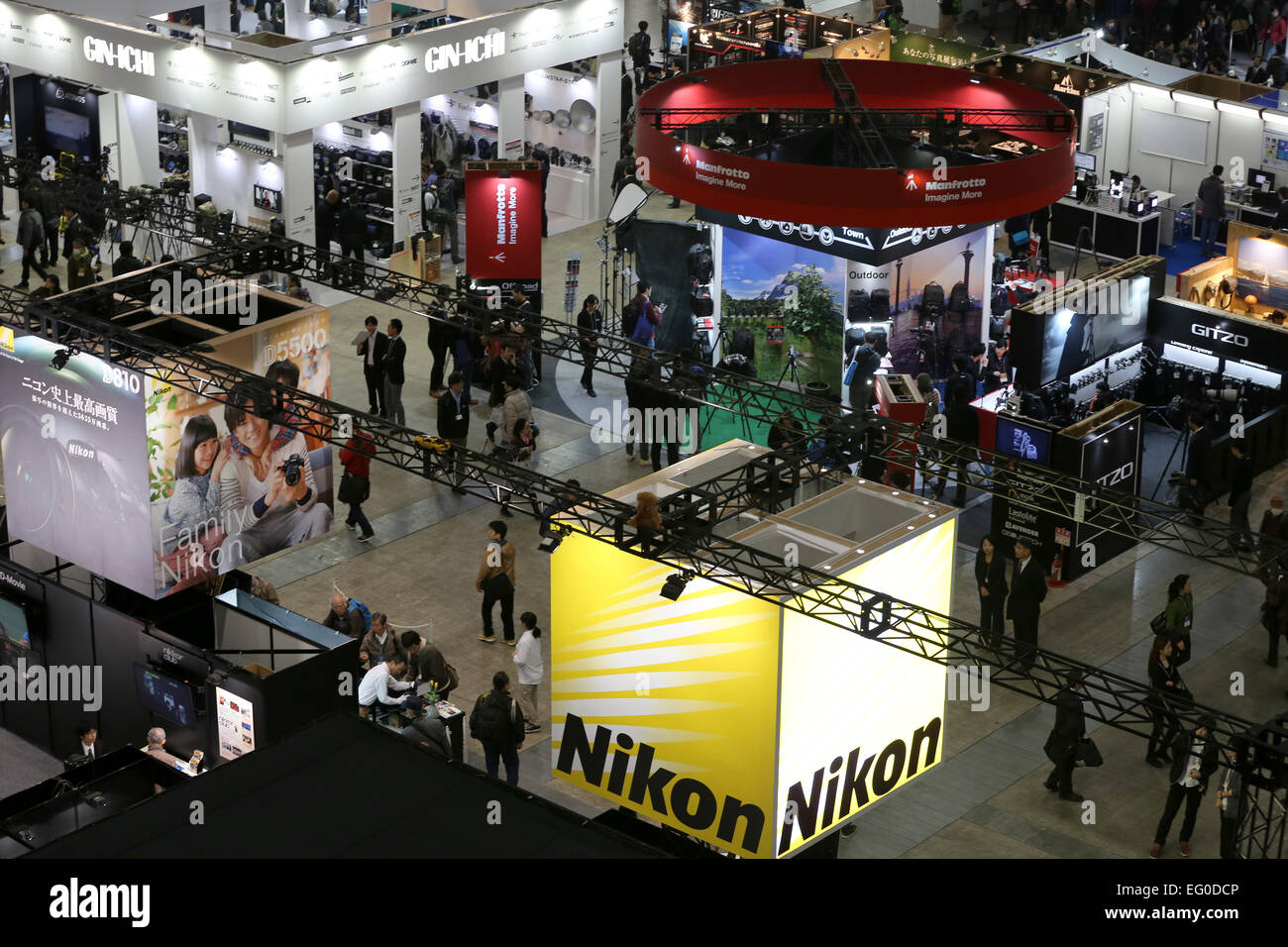 Tokyo. 12th Feb, 2015. Nikon's booth is seen at the CP 2015 (Camera and Imaging Show) in Yokohama, south of Tokyo, February 12, 2015. The show for latest photography and video equipments will run until February 15. © Takeshi Sumikura/AFLO/Alamy Live News Stock Photo