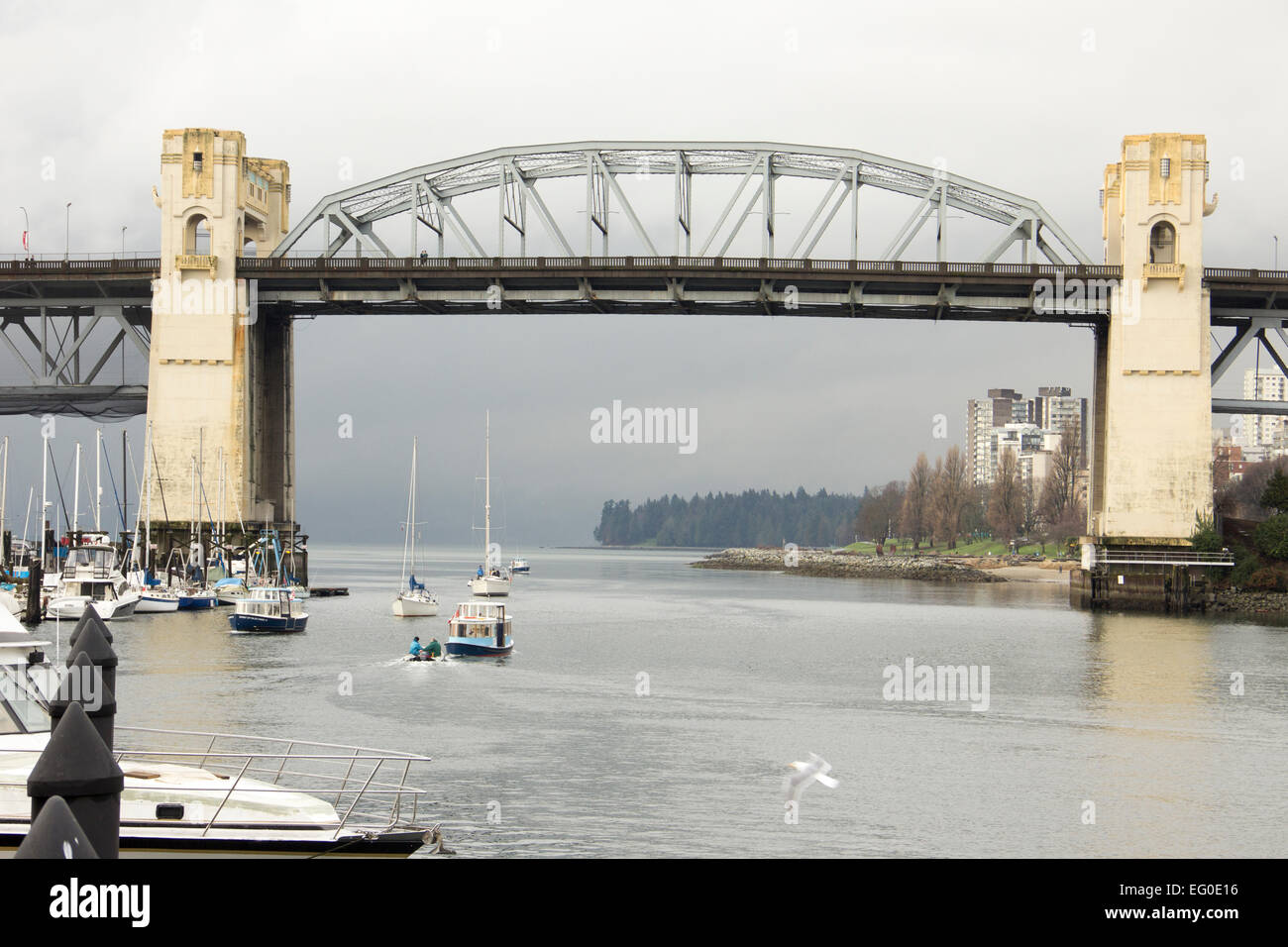 Burrard Street Bridge over waters of False Creek from Granville Island ...