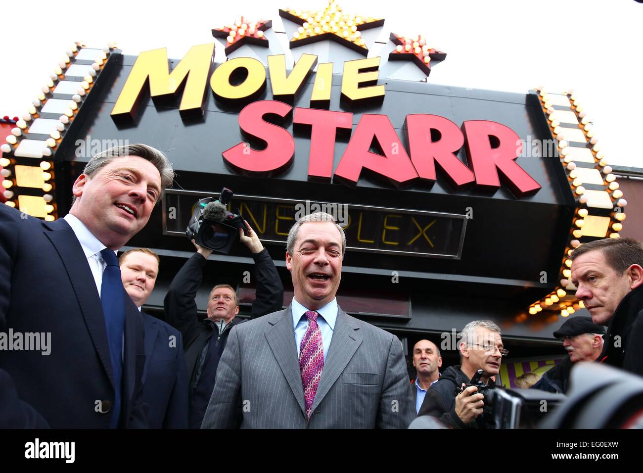 Leader of UKIP Nigel Farage arrives at the Movie Starr Cinema in
