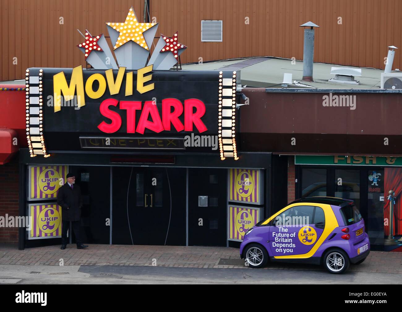 Movie Starr Cinema in Canvery Island where UKIP Nigel Farageleader made his first speech before the Gereral Election. Stock Photo