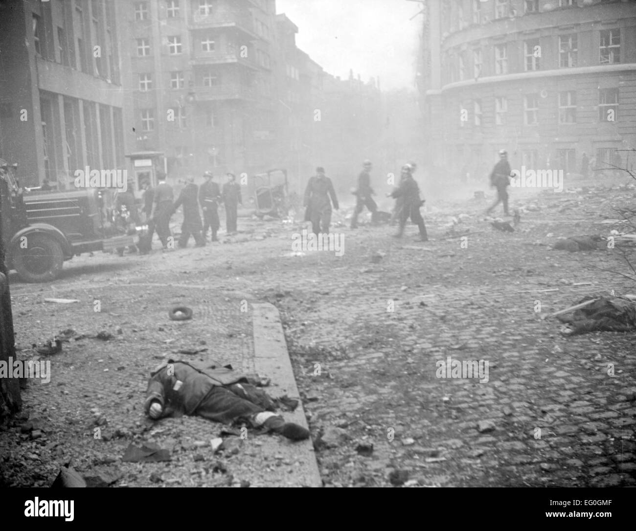 Prague, bomb raid aftermath Stock Photo Alamy