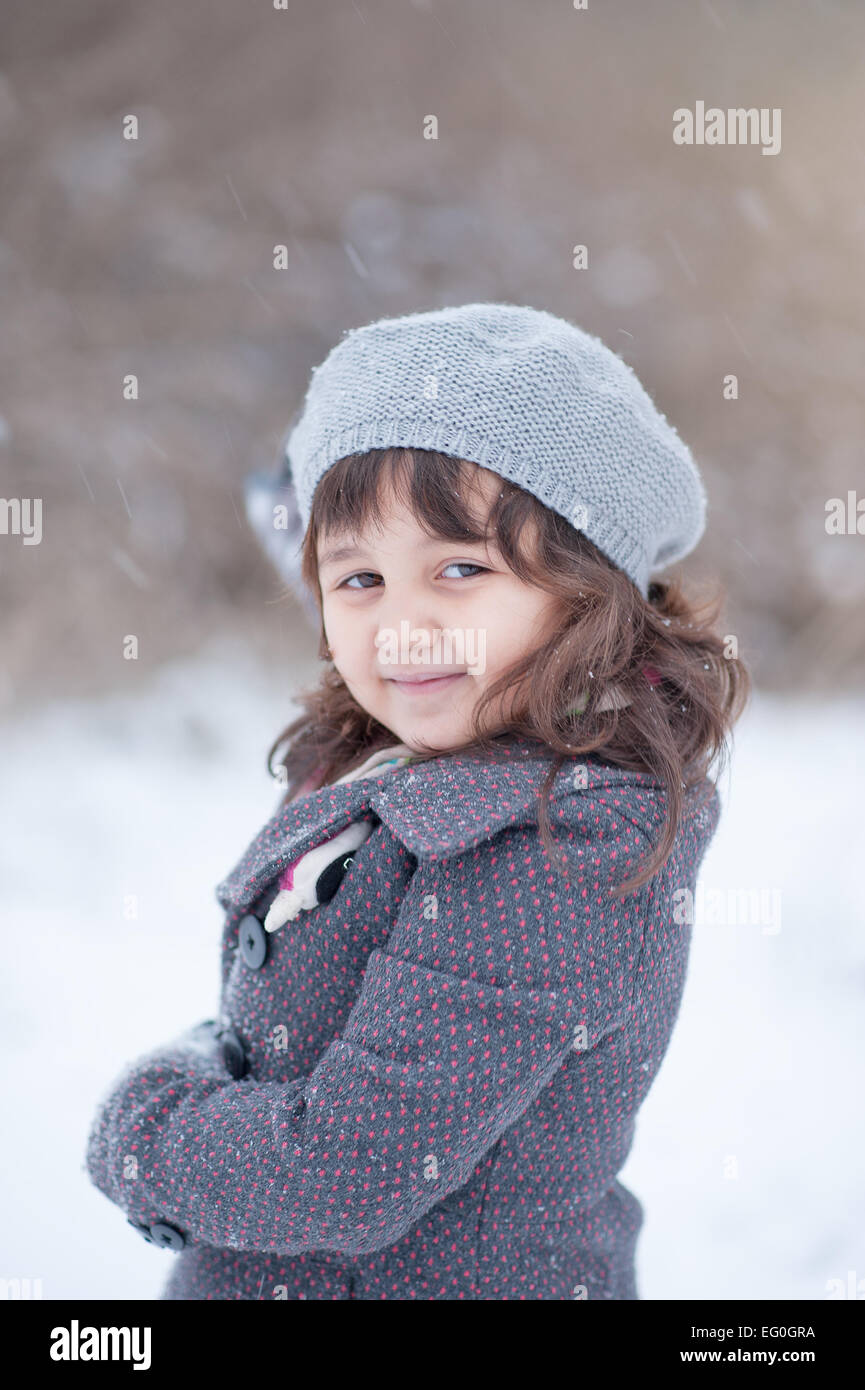 Portrait of small girl (4-5) in winter Stock Photo