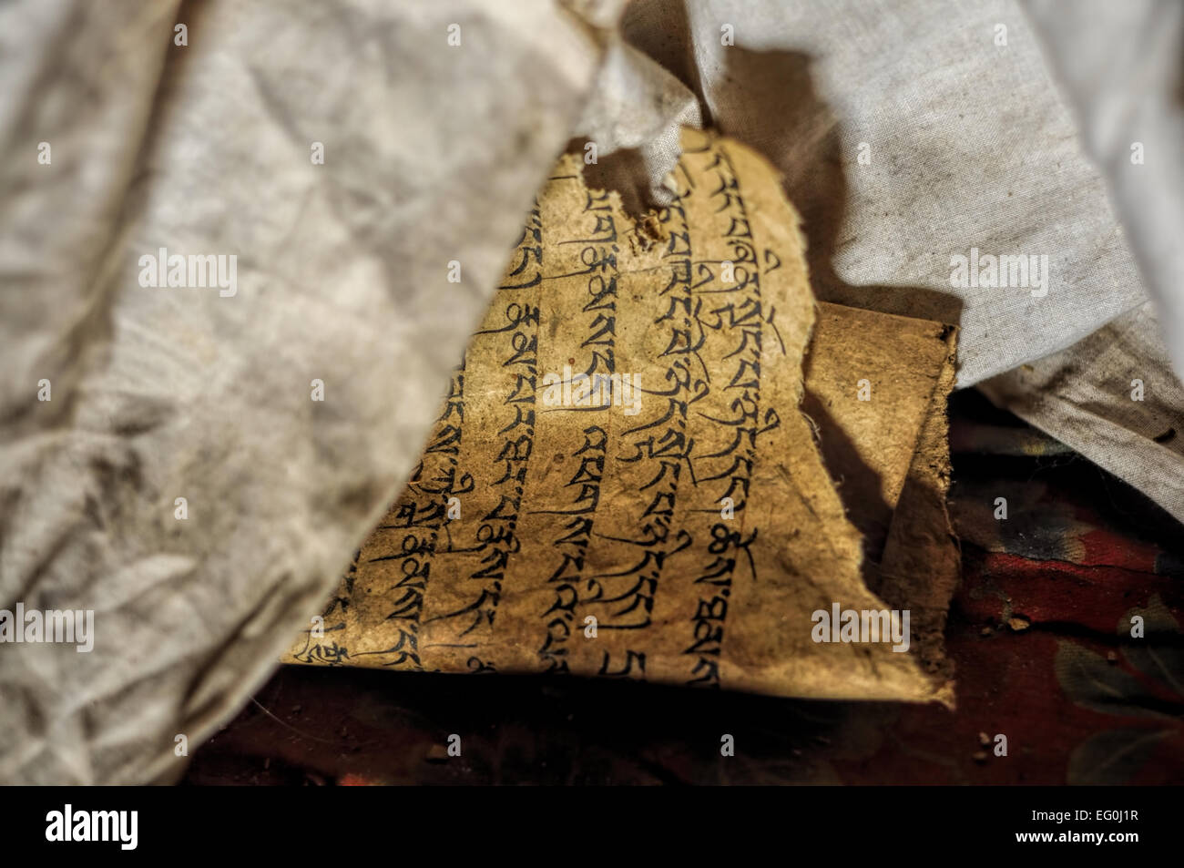 Close-up view of ancient buddhist texts Stock Photo