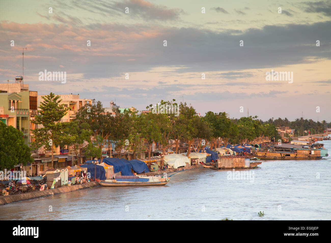 View of Ben Tre at sunset, Ben Tre, Mekong Delta, Vietnam Stock Photo