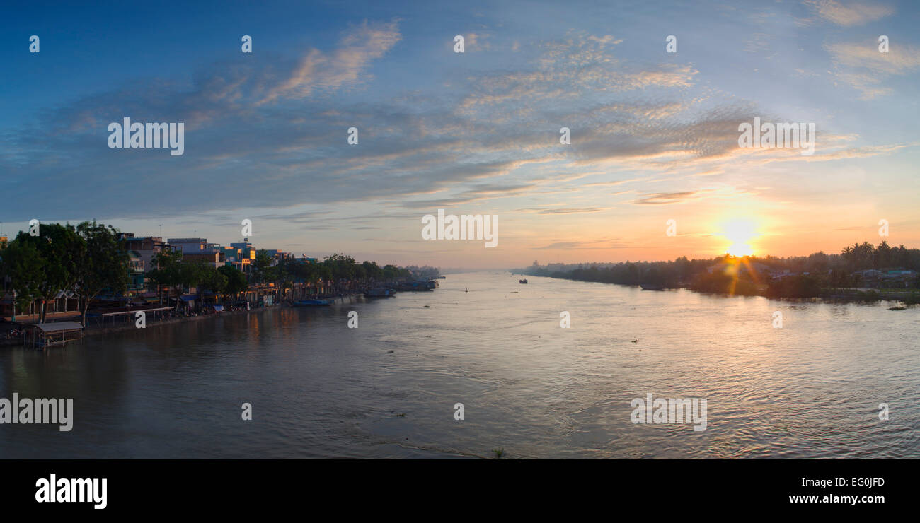 Ben Tre River at dawn, Ben Tre, Mekong Delta, Vietnam Stock Photo