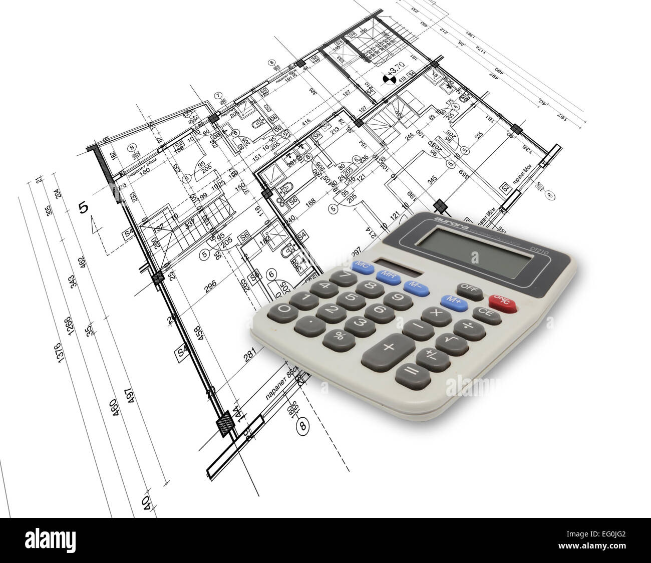 abstract architecture blueprint with calculator made in 2d software ...
