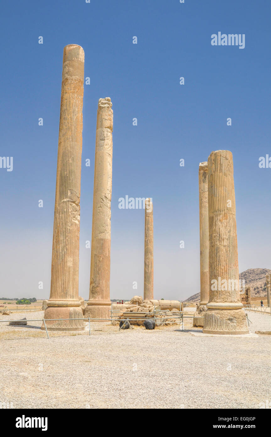 Pillars in ancient persian capital Persepolis in current Iran Stock Photo