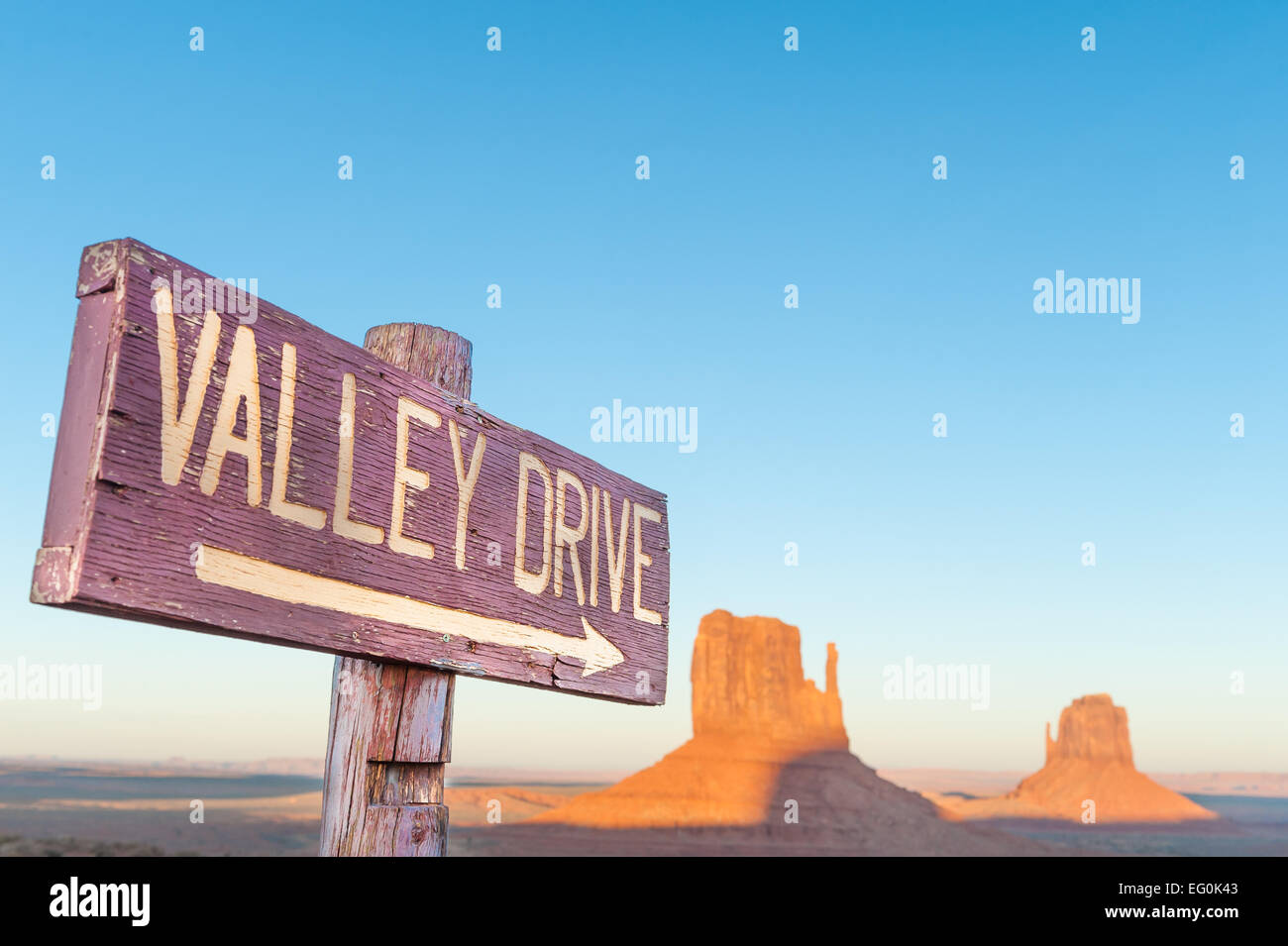 Valley Drive sign, Monument Valley, Arizona Utah border, USA Stock Photo