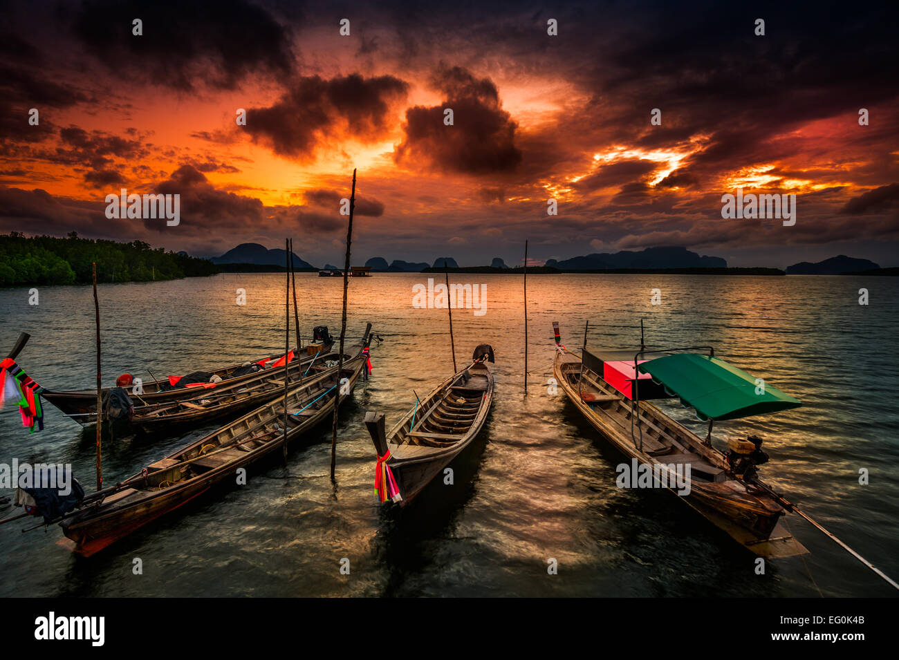 Thailand, Phang Nga, Fishing boats in sea Stock Photo