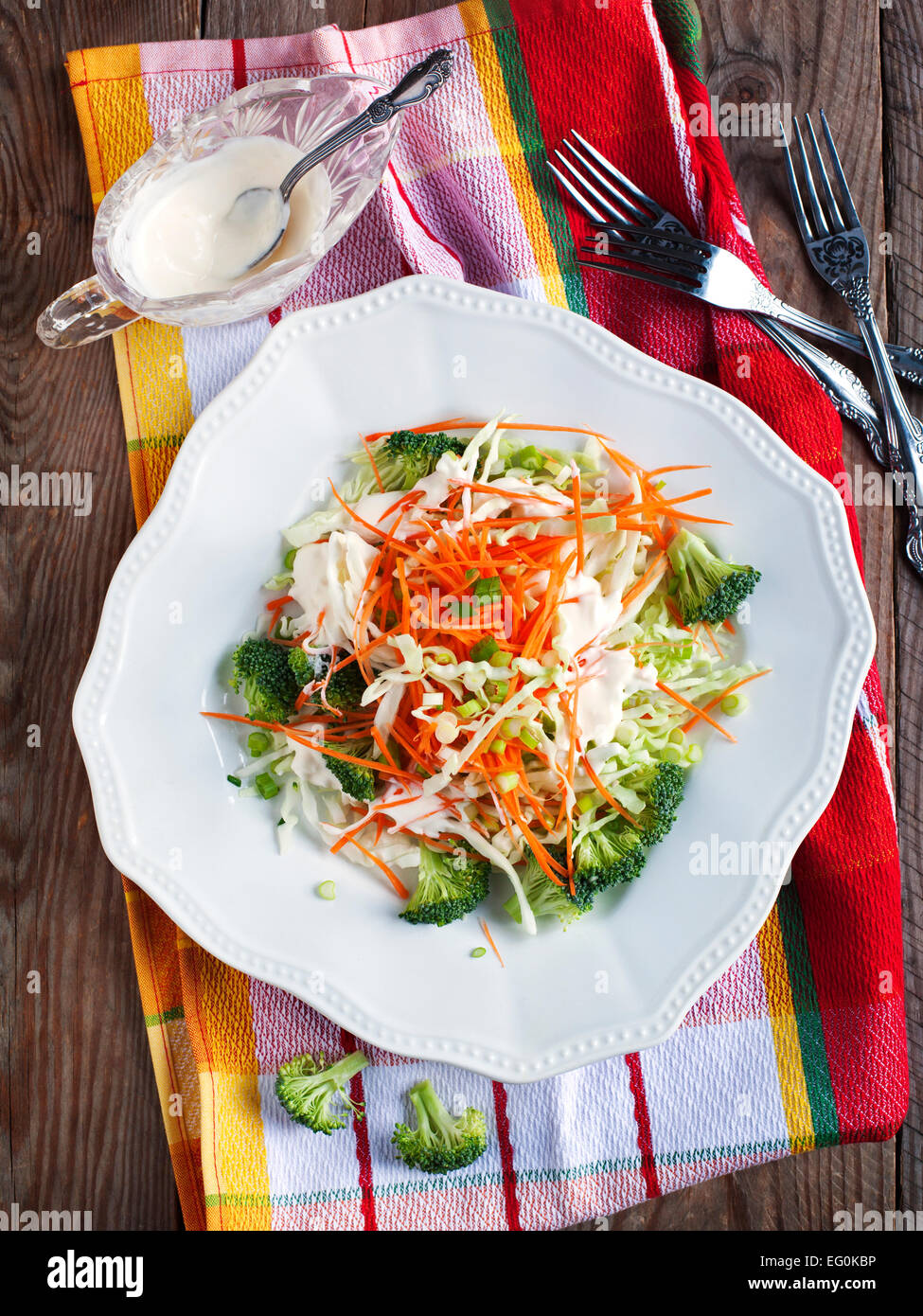 Coleslaw and dressing with mayonnaise and low fat yogurt Stock Photo