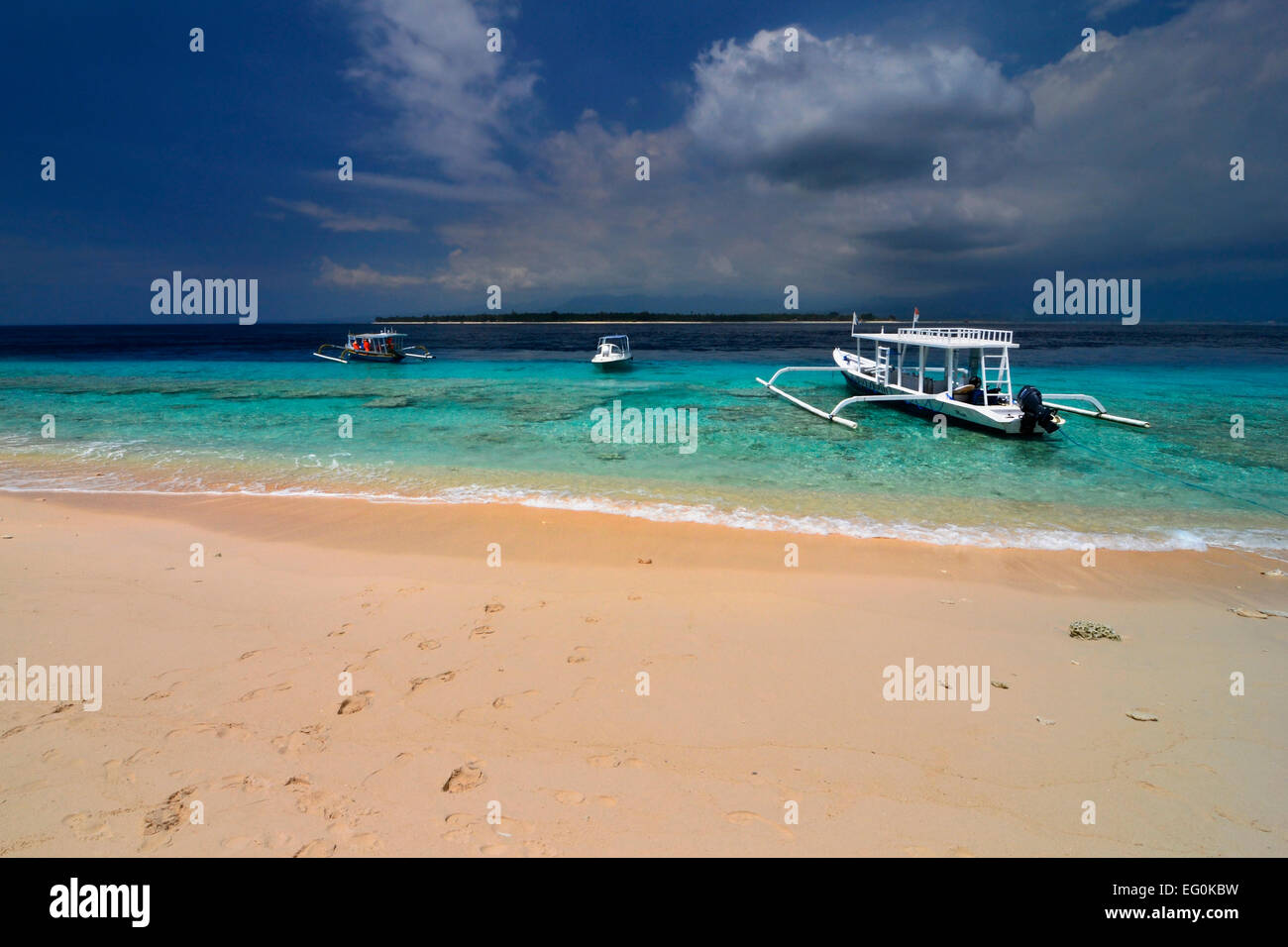 Indonesia, Lombok island, Outriogger on beach in Gili Meno Stock Photo