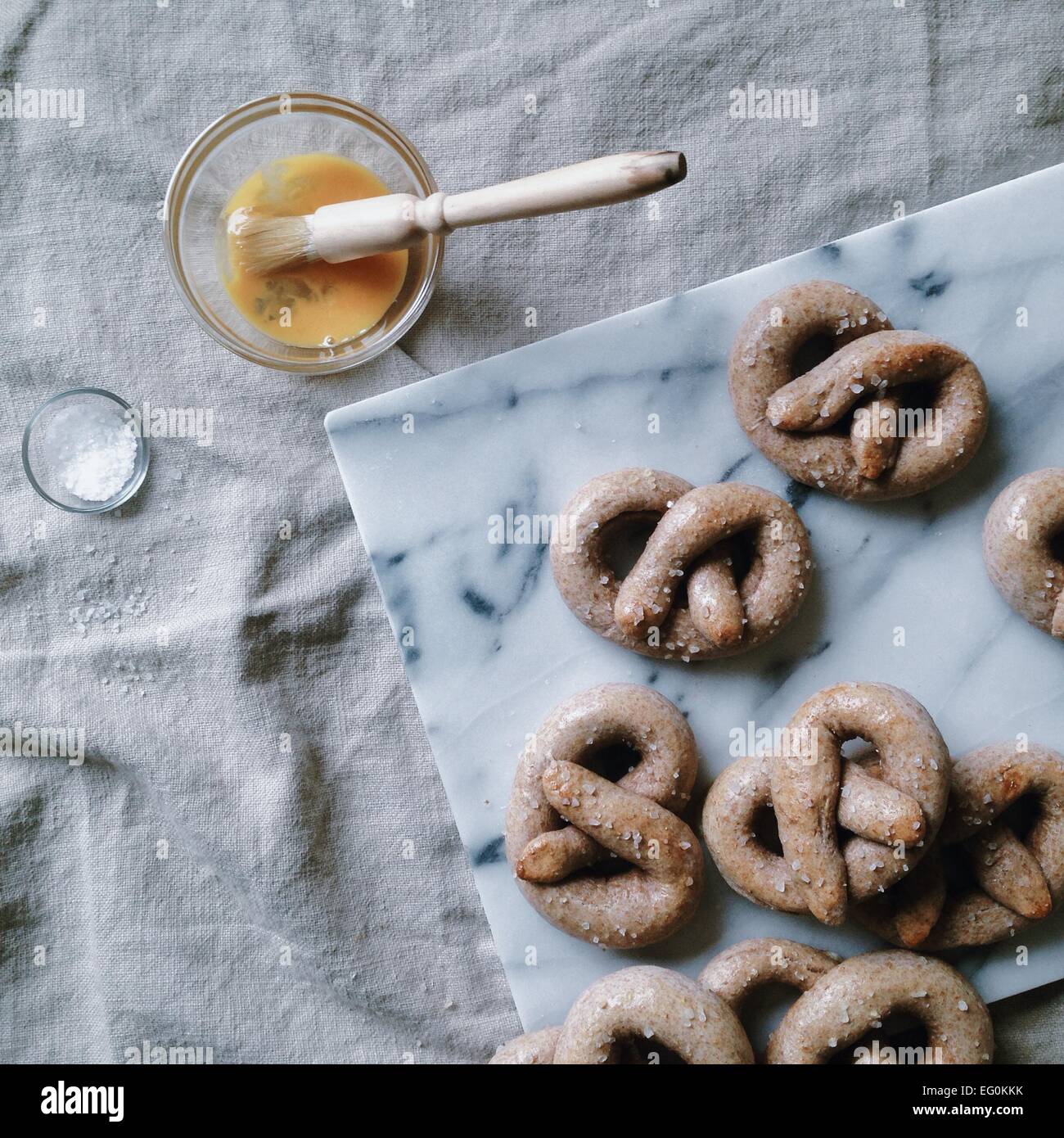 Homemade salted pretzels with egg wash Stock Photo Alamy