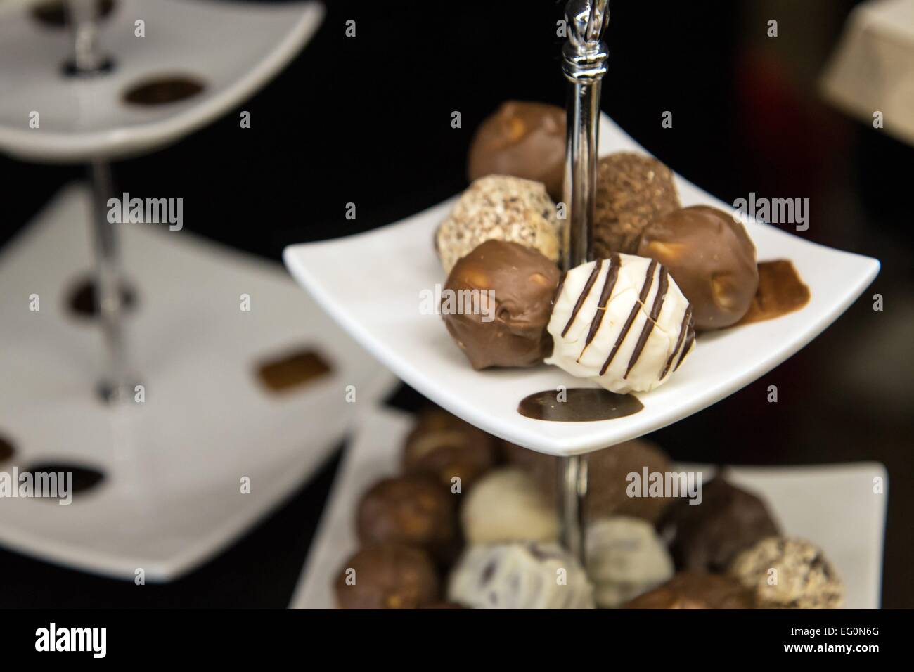 Belgium: Belgian pralines in confectionery shop in Bruges. Photo from 30 August 2015. Stock Photo