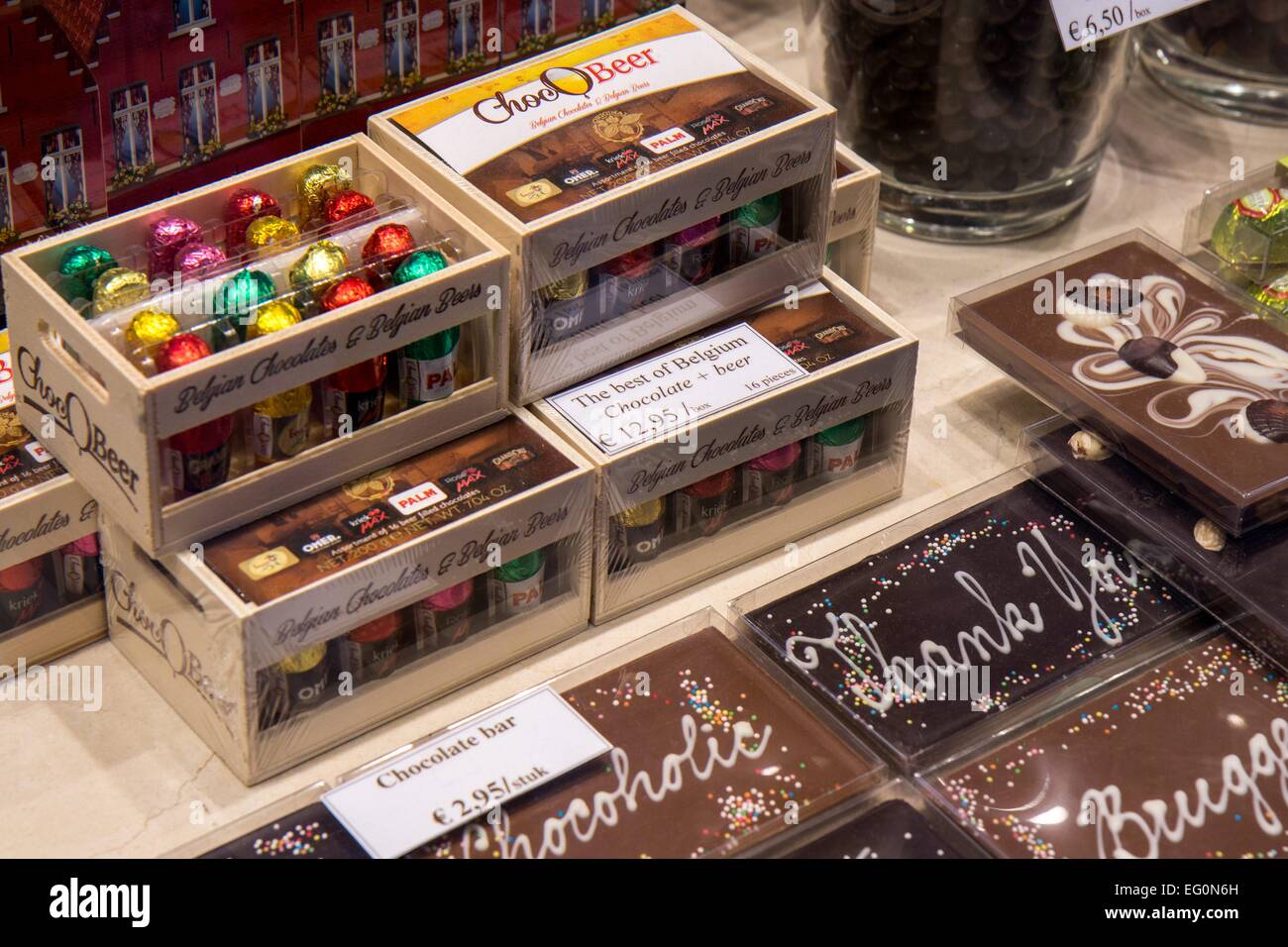 Belgium: Belgian chocolate in confectionery shop in Bruges. Photo from 30 August 2015. Stock Photo