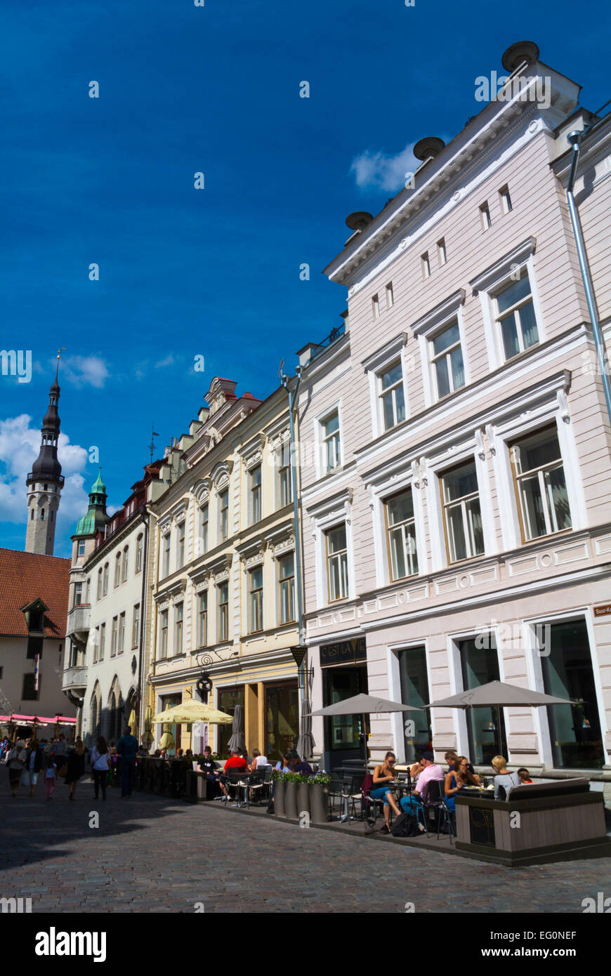 Restaurant terraces, Suur-Karja street, old town, Tallinn, Estonia, Baltic states, Europe Stock Photo