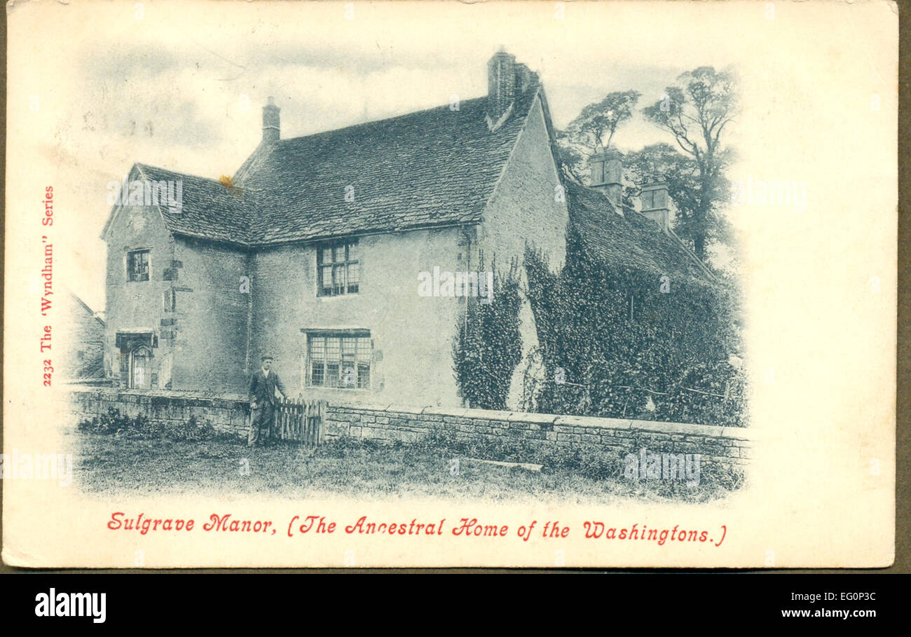 Edwardian postcard of Sulgrave manor, the ancestral home of the Washingtons Stock Photo