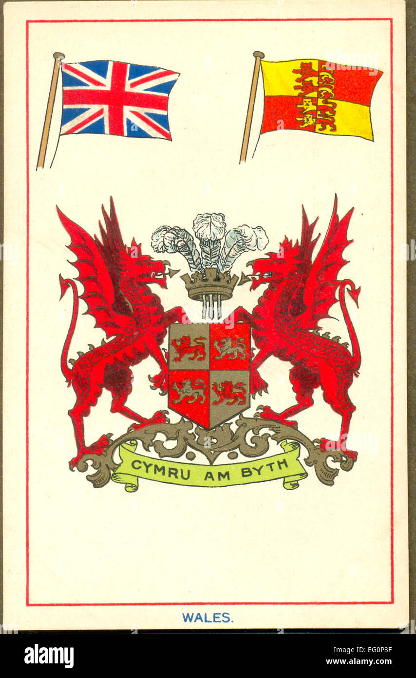 Heraldic postcard for Wales Stock Photo
