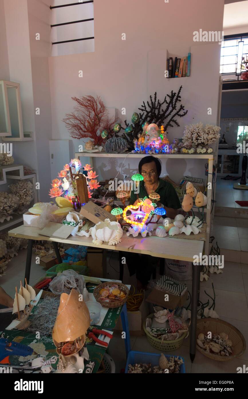 Factory for the manufacture of jewelery and decoration of partially protected species of coral, Vung Tao, Vietnam, Asia Stock Photo