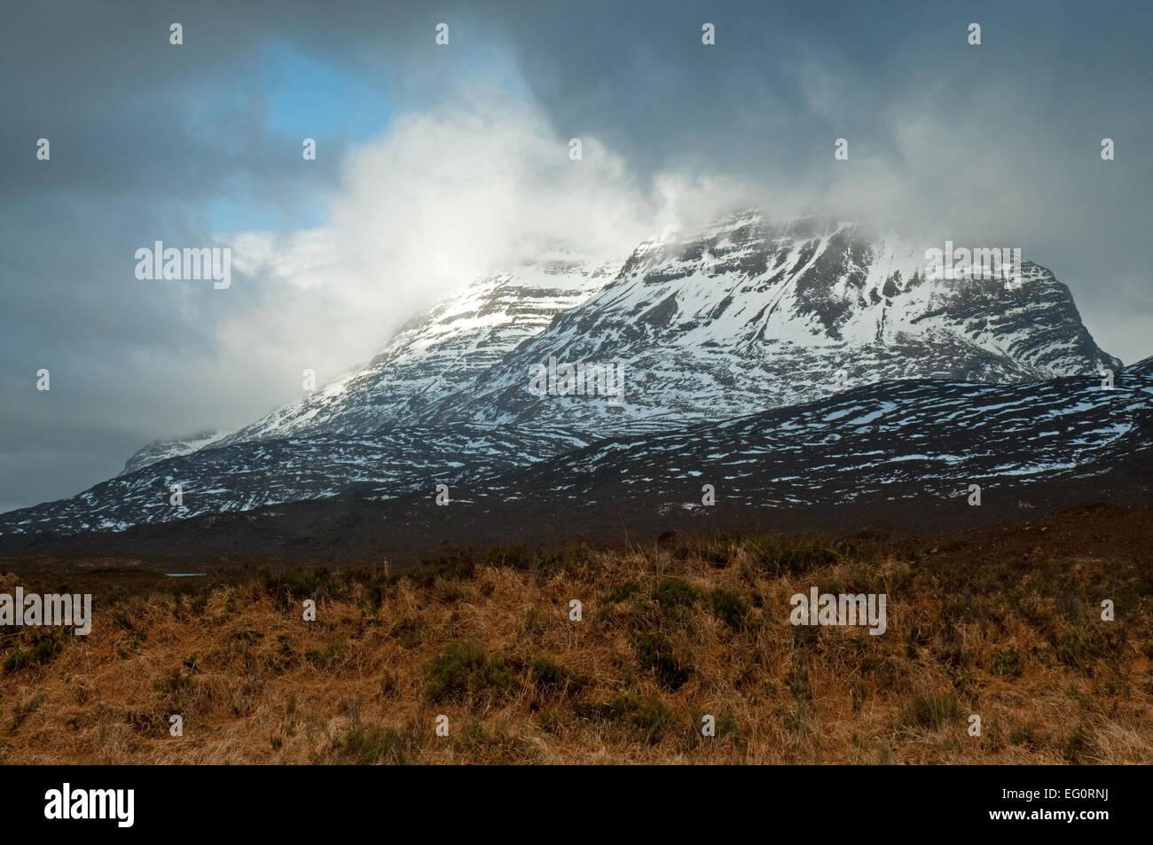 Storm clouds gathering over Liathach in Torridon Stock Photo