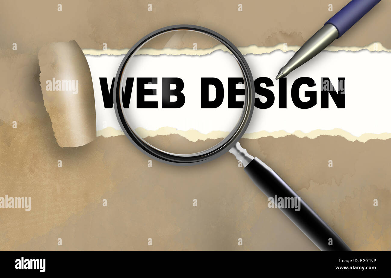 word web design and magnifying glass with pencil made in 2d software ...
