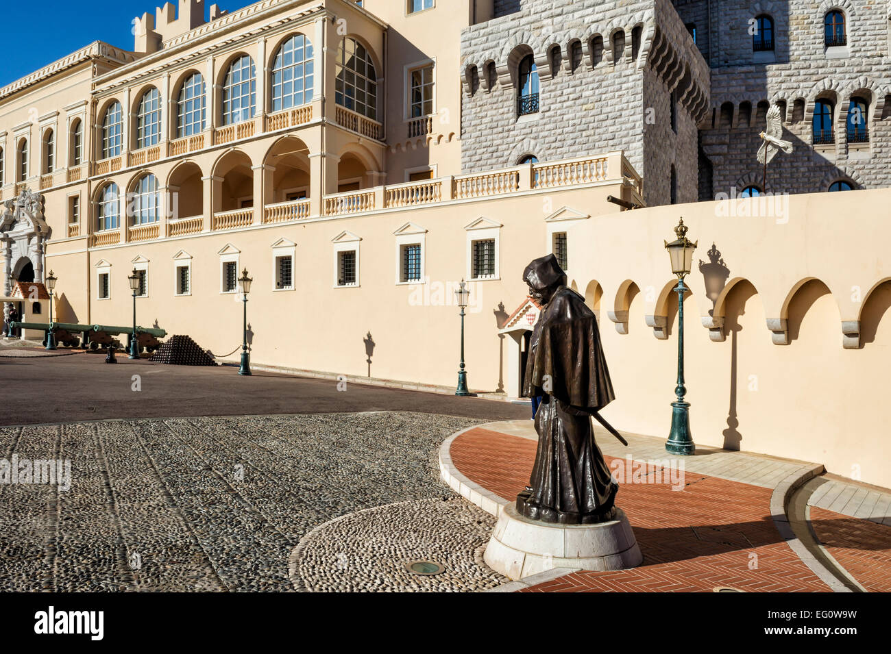 François Grimaldi Statue, Dynasty founder in front of the Monaco Palace, Monaco Principality Stock Photo