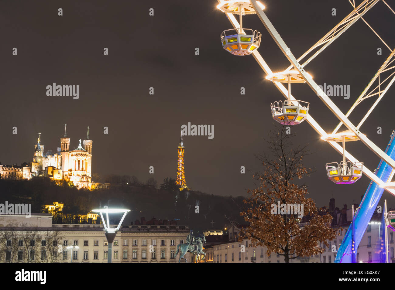 Ferris Wheel at Bellecour square, Basilica of Notre-Dame de Fourvière