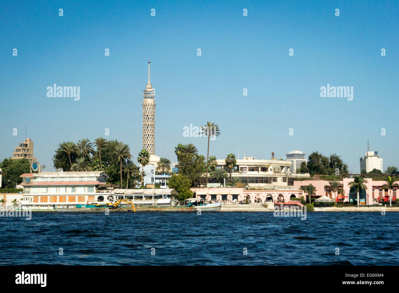 TV tower and boats on the river Nile, Cairo, Egypt Stock Photo - Alamy