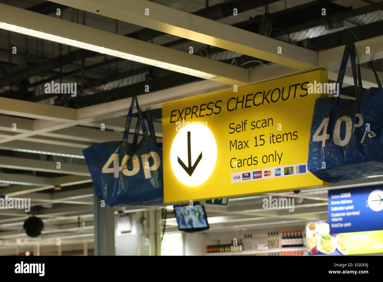 Checkout tills at IKEA store in Lakeside, Thurrock Essex England Uk