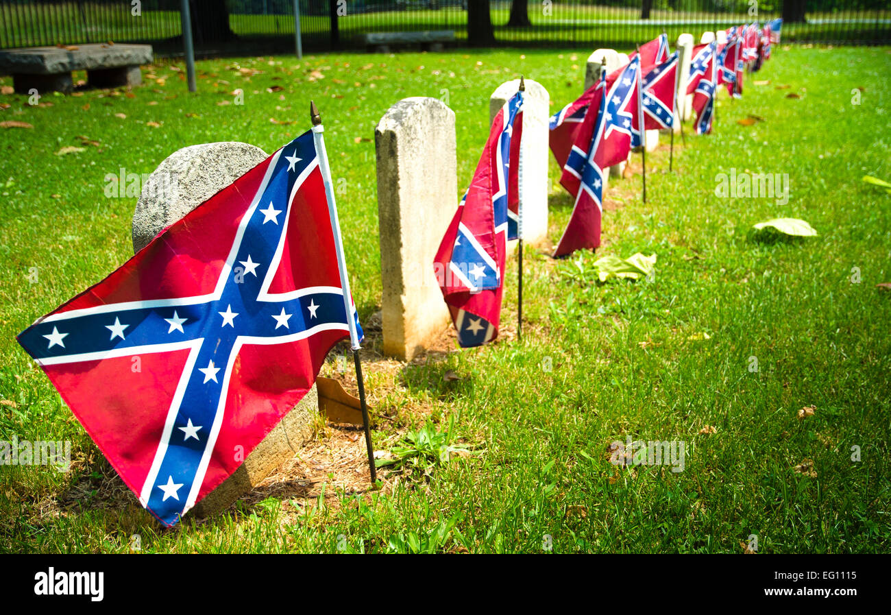 Confederate Cemetery, confederate flags at the Appomattox (VA) war memorial Stock Photo