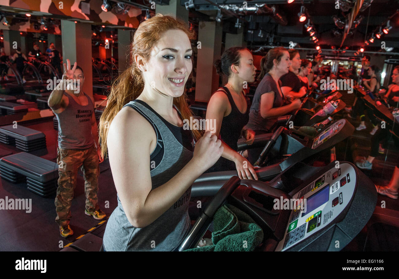 running machine Barry's Bootcamp fitness London Euston Stock Photo