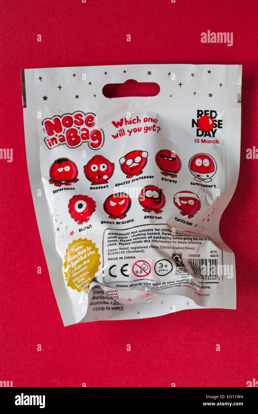 Nose In A Bag Which One Will You Get Ready For Red Nose Day On 13 March Isolated On Red Background Stock Photo Alamy