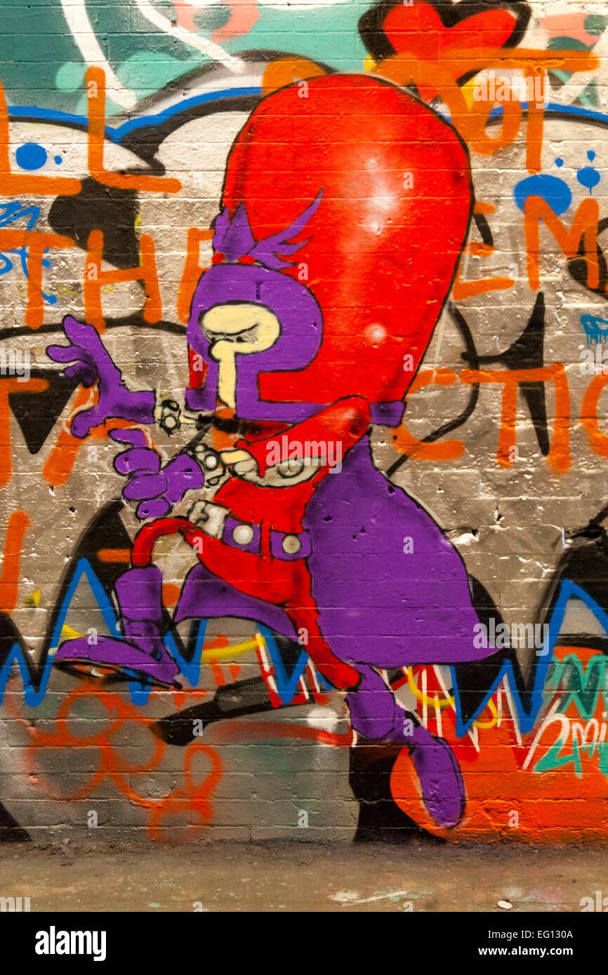 Graffiti at 'The Tunnel', also called 'Banksy Tunnel' at Leake Street near Waterloo, an authorised street art area  in London Stock Photo