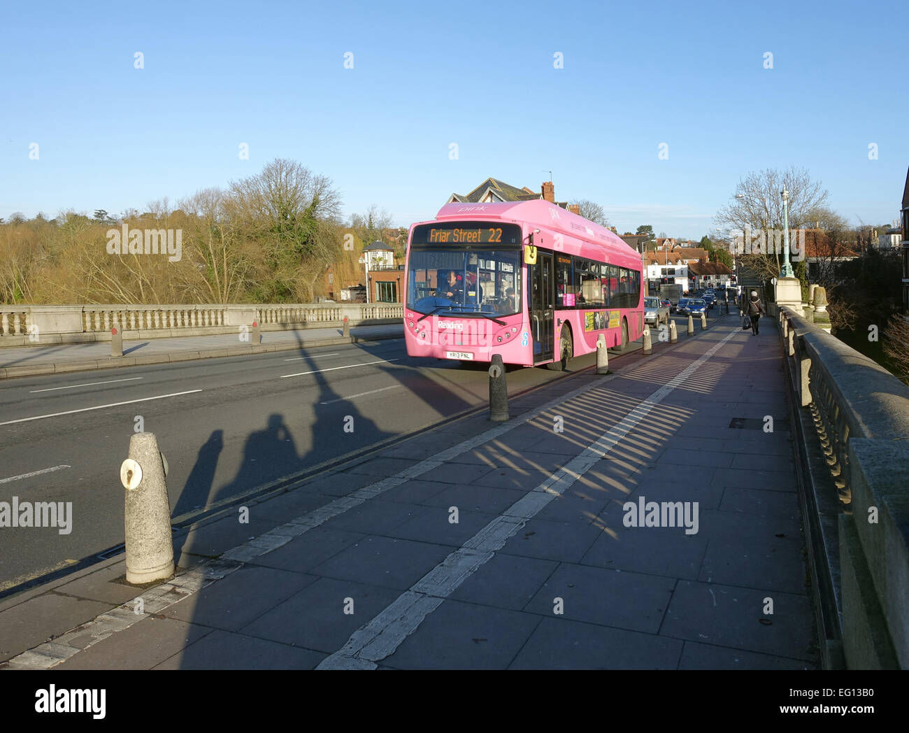 Reading Bus on Route 22 Crossing Caversham Bridge, Berkshire. Stock Photo