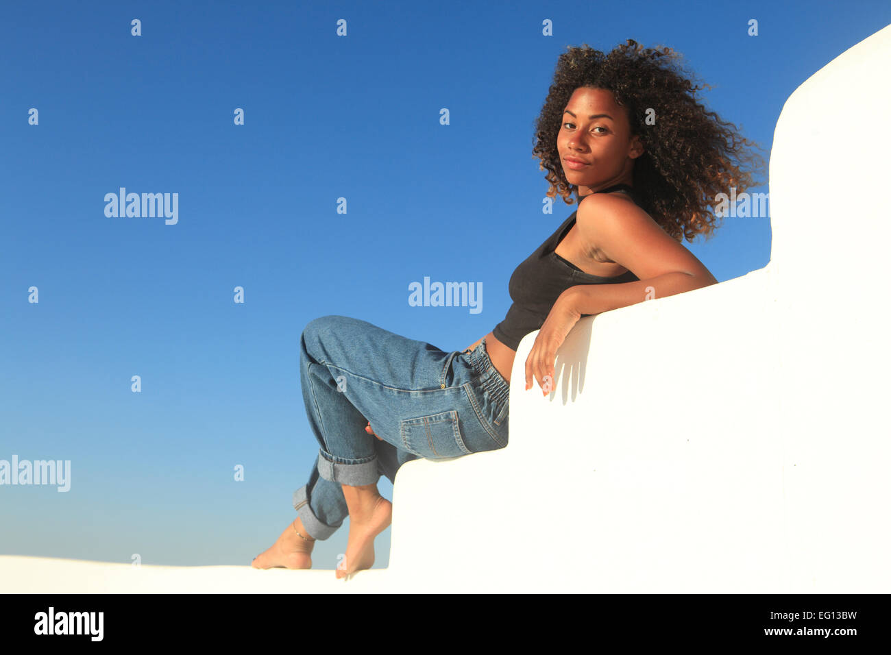 greece a young mixed race girl posing on holiday Stock Photo