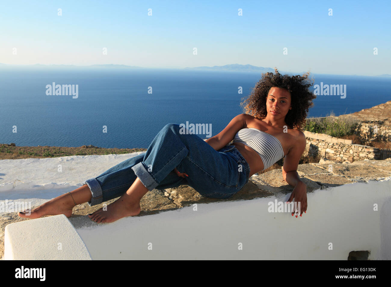 greece a young mixed race girl posing on holiday Stock Photo