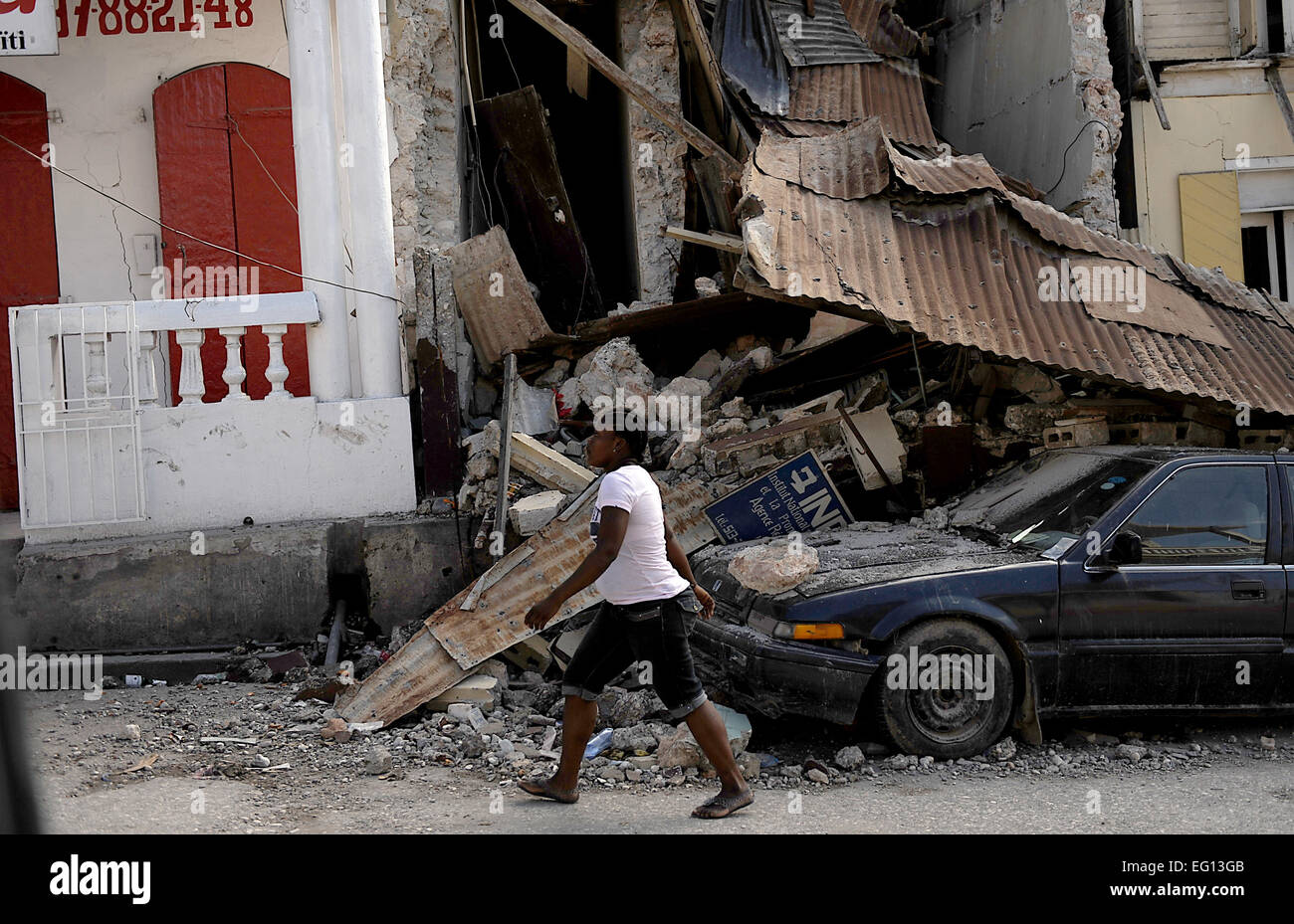 Buildings are destroyed in Jacmel, Haiti from the earthquake on January