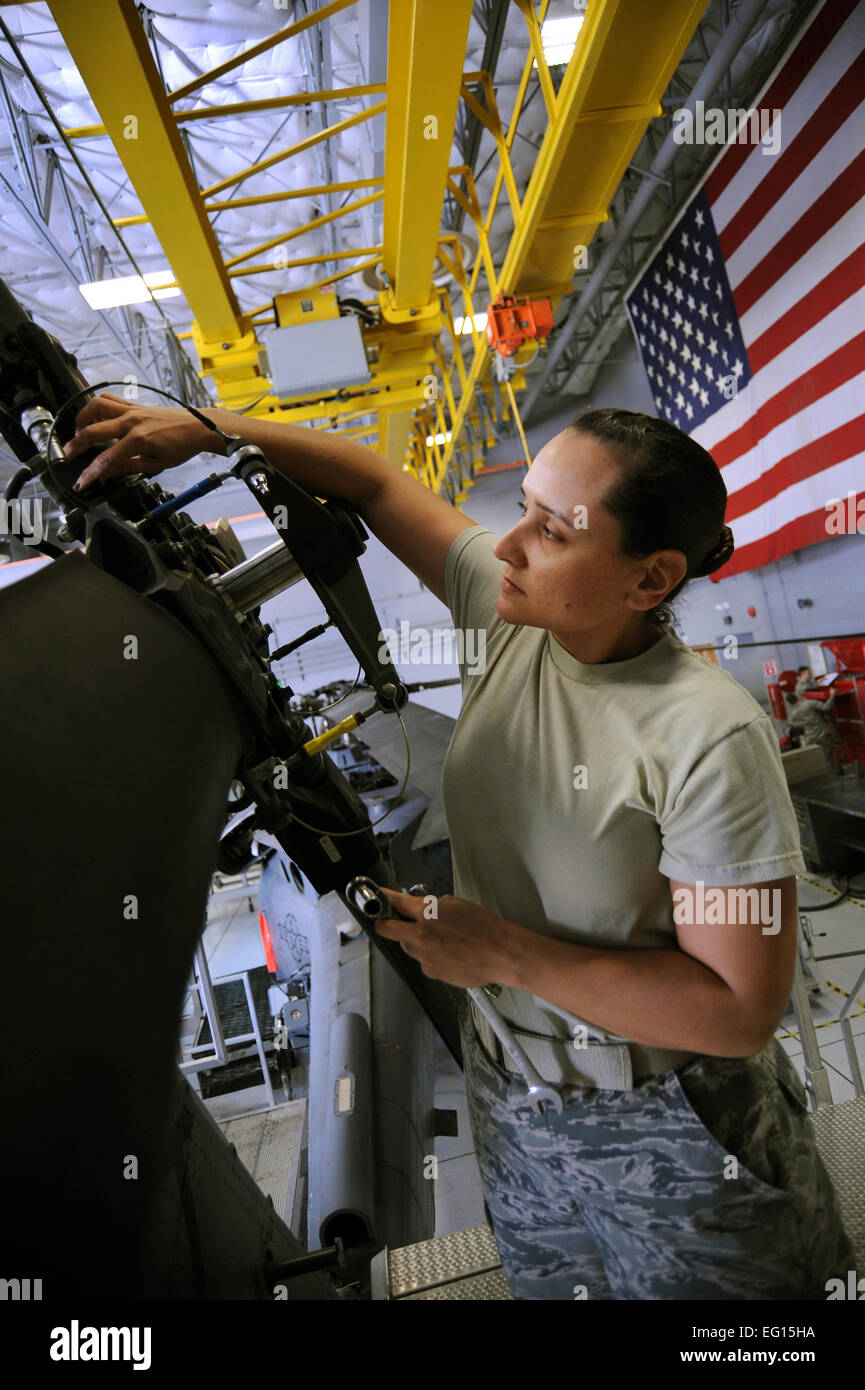 U.S. Air Force Tech. Sgt. Koleen Riggs a crew chief assigned to the