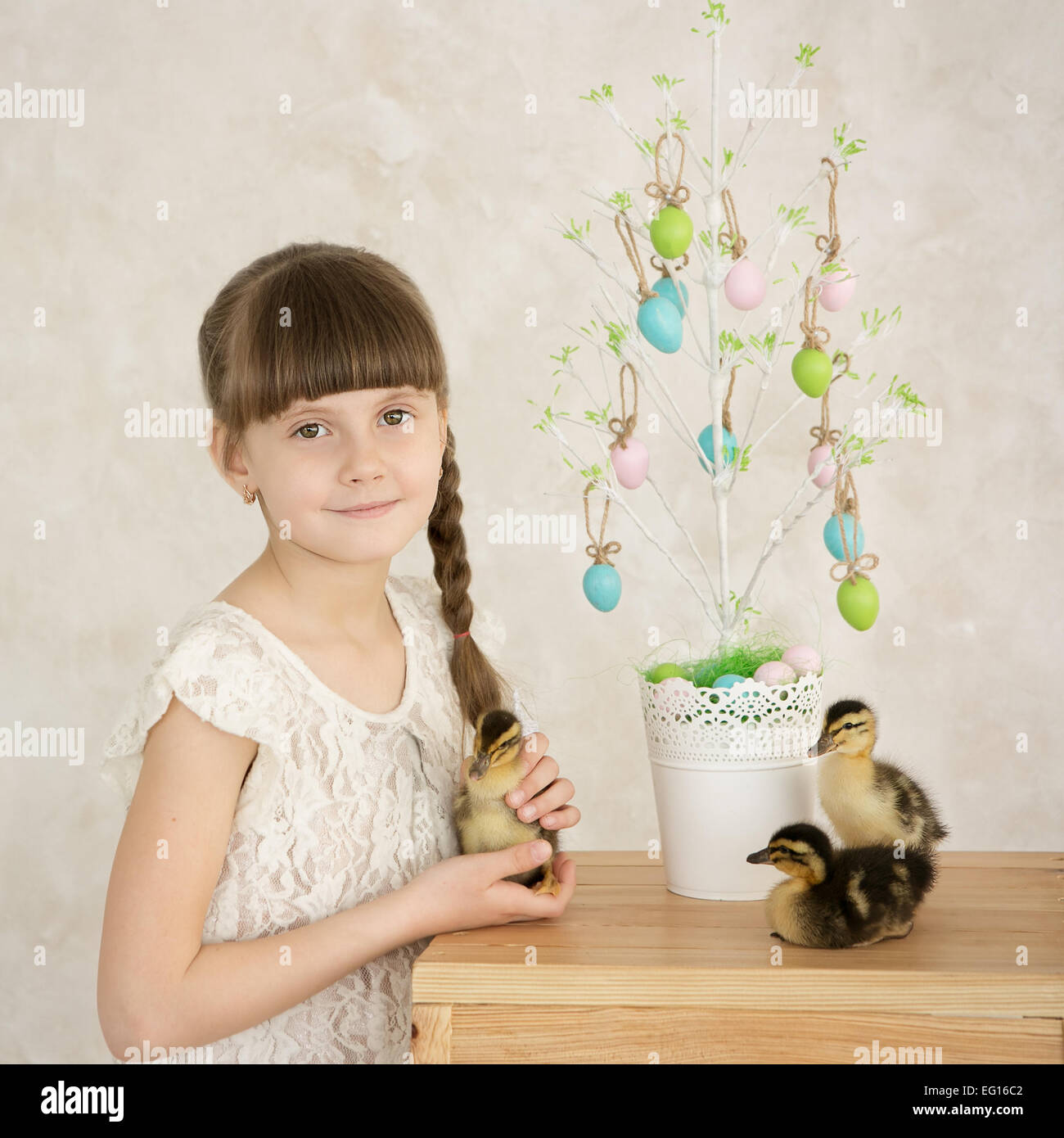 Portrait of a beautiful girl Easter decor Stock Photo