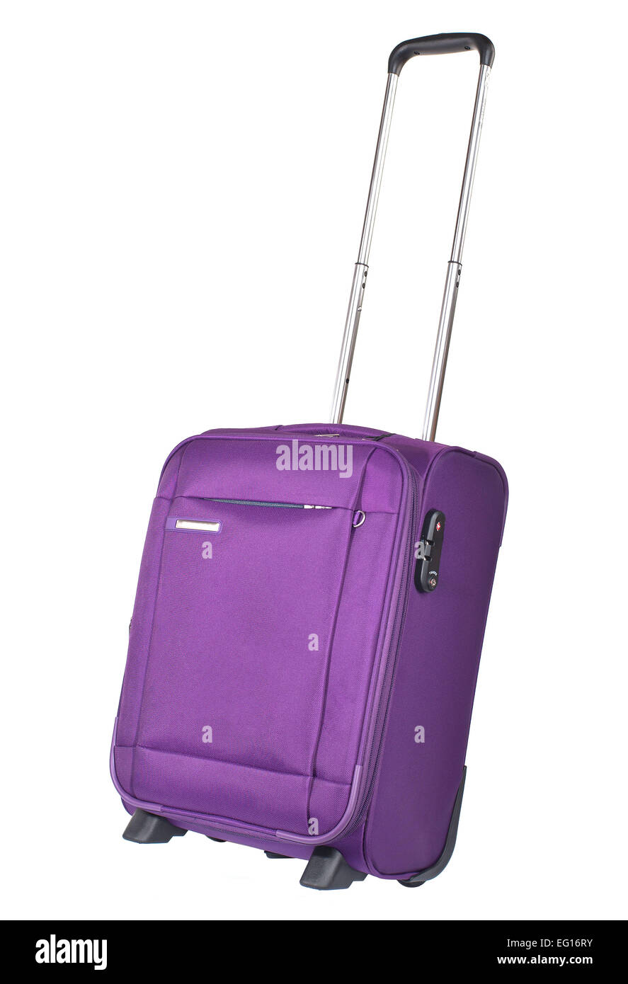purple suitcase on a white background Stock Photo