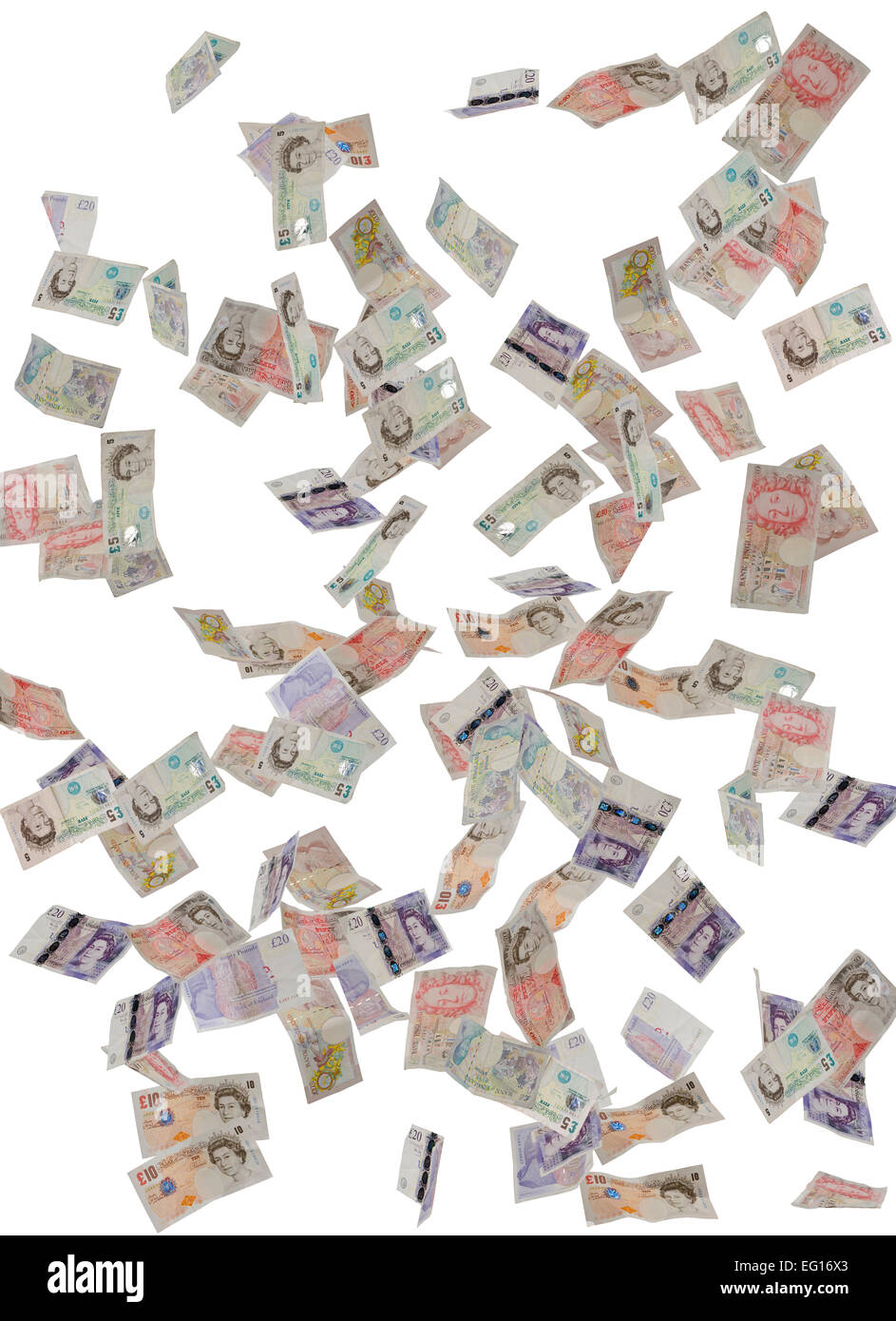 Concept image of British bank notes falling Stock Photo